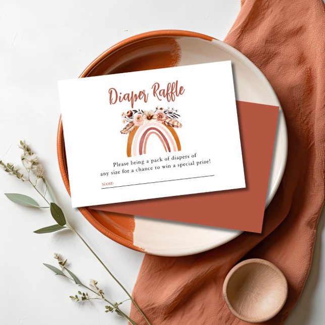 Cartão De Informações Boho Floral Fralda Arco-Íris Chá de fraldas Raffle (Criador carregado)