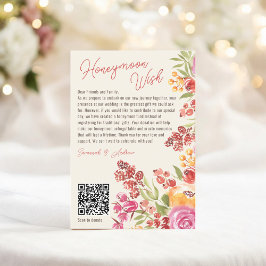 Cartão De Informações Boho Floral Honeymoon Fund QR Code Chá de panela