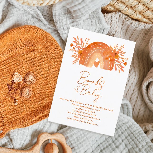 Cartão De Informações Boho floral laranja arco-íris traz um livro (Criador carregado)