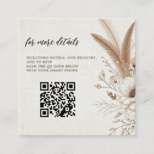 Cartão De Informações Boho Floral Neutro com Casamento de Código QR