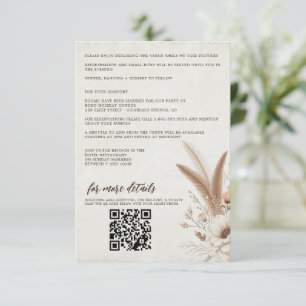 Cartão De Informações Boho Floral Neutro com Código QR e Detalhes Casame