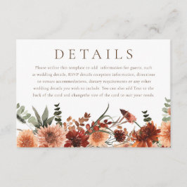 Cartão De Informações Boho Floral Terracotta Detalhes do Casamento