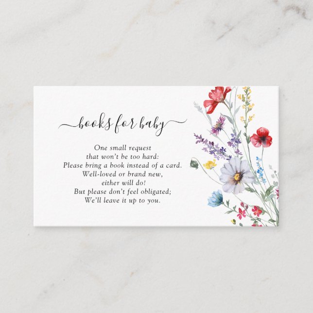 Cartão De Informações Boho Floral Wild Flower Books Para Bebê (Frente)
