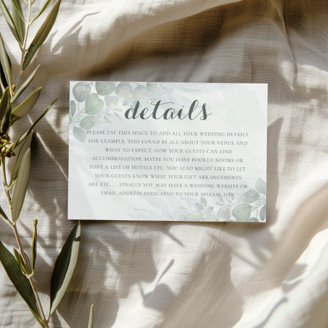 Cartão De Informações Boho Green Eucalyptus Wedding Details  (Criador carregado)