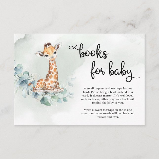 Cartão De Informações Boho green eucalyptus wreath giraffe book request (Frente)