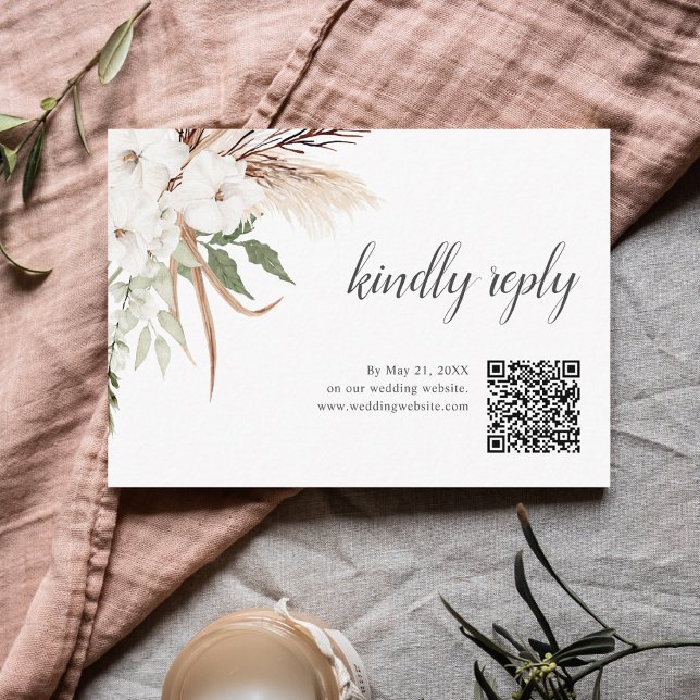 Cartão De Informações Boho Greenery Pampa Grass Wedding Online RSVP (Criador carregado)