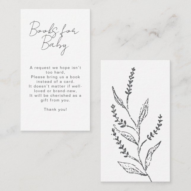 Cartão De Informações Boho Hand-drawn Wildflower Books For Baby Shower (Frente/Verso)