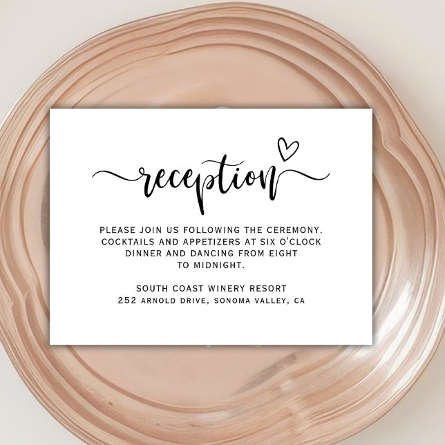 Cartão De Informações Boho Heart Script Black White Recepção de casament (Criador carregado)