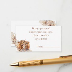 Cartão De Informações Boho Highland Cow pampas fralda rifa