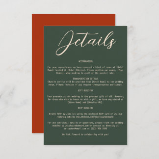 Cartão De Informações Boho Laranja Verde Casamentos Detalhes do Código Q