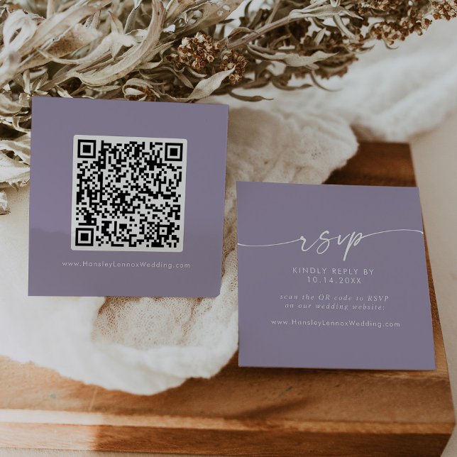 Cartão De Informações Boho Lavanda Púrpura Casamento QR Código RSVP (Criador carregado)