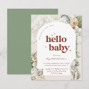 Cartão De Informações Boho Macrame Tiger Greenery CHÁ DE FRALDAS