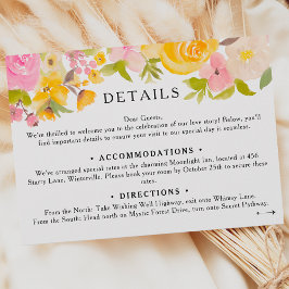 Cartão De Informações Boho meadow yellow floral Detalhes do casamento