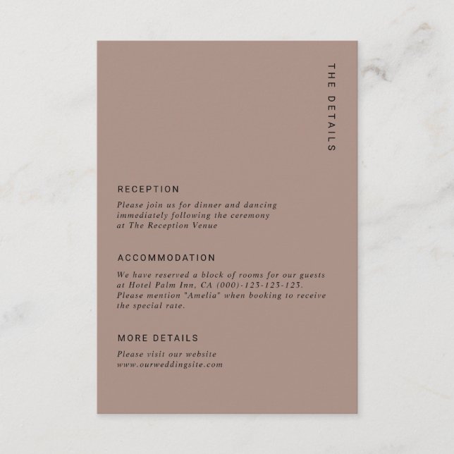 Cartão De Informações Boho Minimalist Brown Modern Wedding Details (Frente)