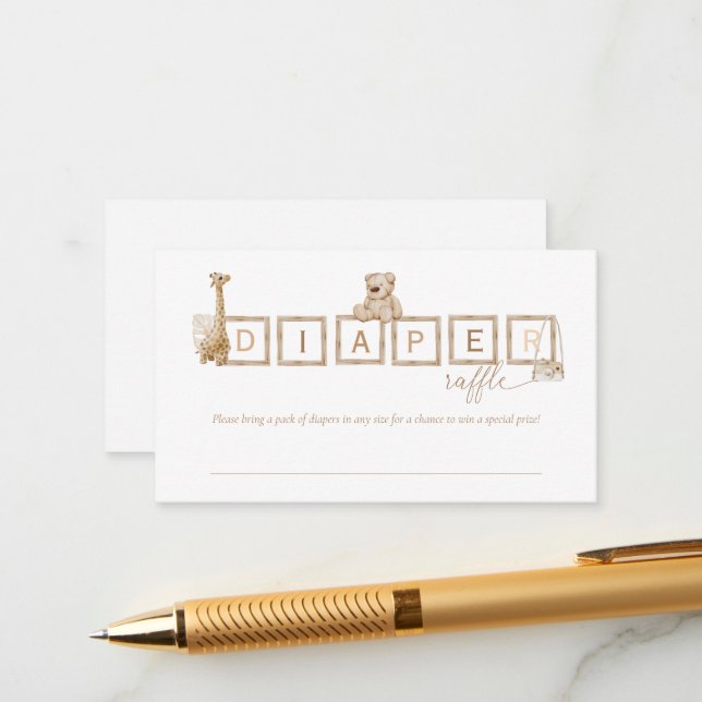 Cartão De Informações Boho Neutral Wood Block Letters Fralda Raffle (Frente/Verso In Situ)