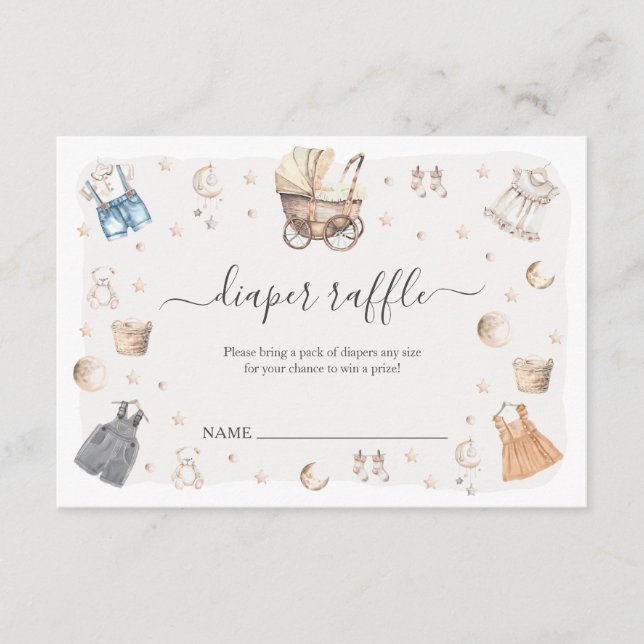 Cartão De Informações Boho Nursery Bebê Crib Gênero Revela Fralda Raffle (Frente)
