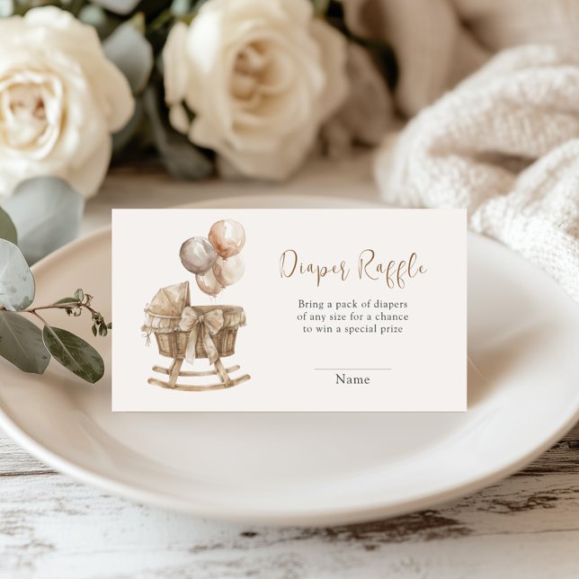 Cartão De Informações Boho Nursery Beige Balloons Fralda Raffle (Criador carregado)