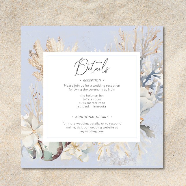 Cartão De Informações Boho Ocean Dusty Blue No Casamento Da Praia (Boho Ocean Dusty Blue On the Beach Wedding Enclosure Card)