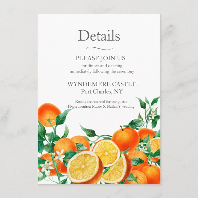 Cartão De Informações Boho Orange Blossom Casamento Código QR (Frente)