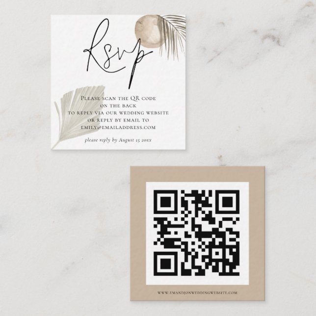 Cartão De Informações Boho Pampas Grass Código QR Casamento RSVP (Frente/Verso)