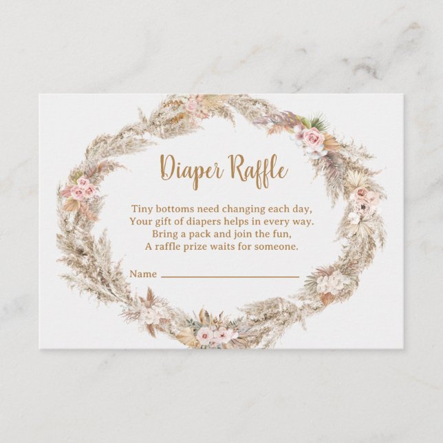 Cartão De Informações Boho Pampas Grass Diaper Raffle Card | Dusty Rose (Frente)