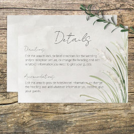 Cartão De Informações Boho Pampas Grass Minimal Modern Details Card