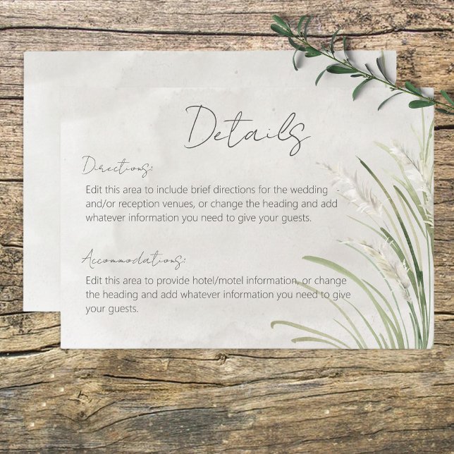 Cartão De Informações Boho Pampas Grass Minimal Modern Details Card (Criador carregado)