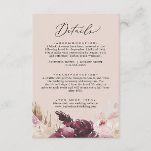 Cartão De Informações Boho Pampas Grass   Peach Details Enclosure Card