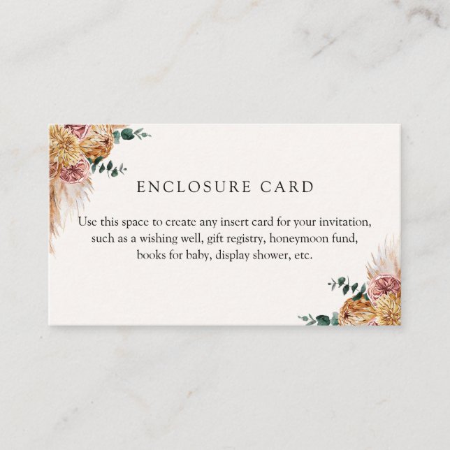 Cartão De Informações Boho Pampas Grass Personalizado  (Frente)