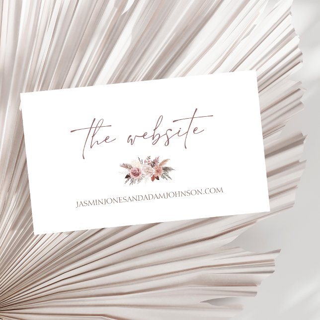 Cartão De Informações Boho Pampas Neutral Floral Wedding Website (Boho Dusty Pink Dried Flowers Wedding Website Enclosure Card)