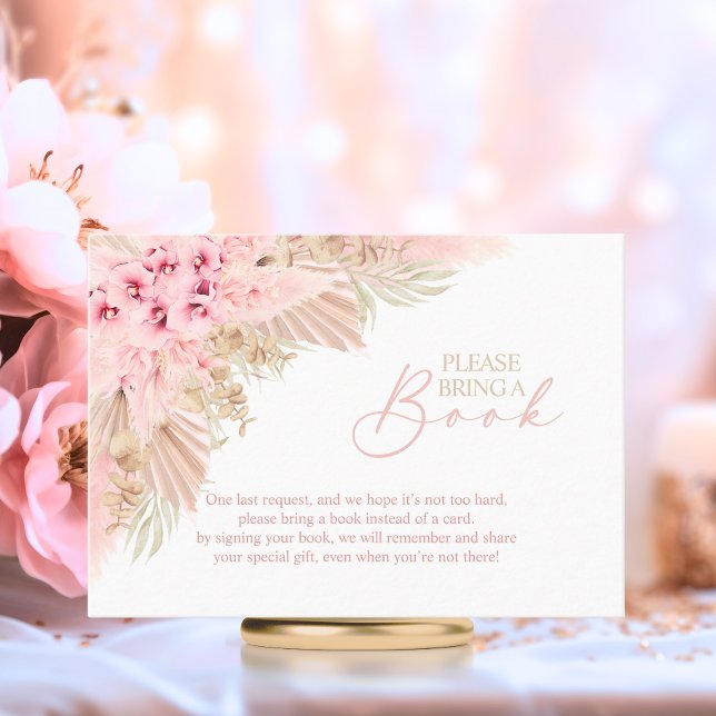 Cartão De Informações Boho Pampas Rosa Neutro Traga um Chá de fraldas de (Boho Pampas Pink Neutral Bring a Book Baby Shower Enclosure Cards)