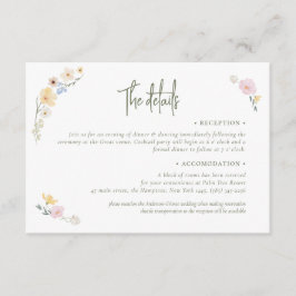 Cartão De Informações Boho Pastel flores Casamento de Caligrafia Elegant