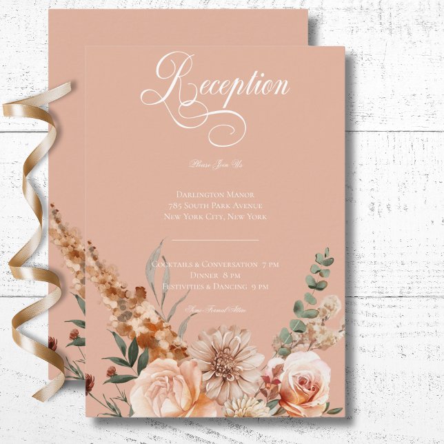Cartão De Informações Boho Peach & Rust Floral Peach Blush Recepção (Boho Peach & Rust Floral Peach Blush Wedding Reception Enclosure Card)