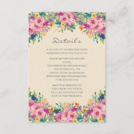 Cartão De Informações Boho Pink Blue Yellow Flowers Detalhes De Casament
