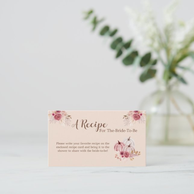 Cartão De Informações Boho Pink Pumpkin Bridal Recipe Card Insert (Em pé/Frente)