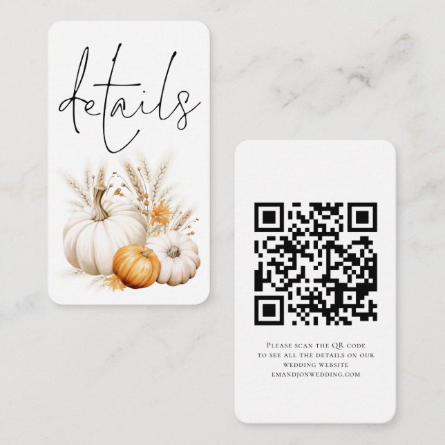 Cartão De Informações Boho Pumpkins Script QR Code Detalhes de Casamento (Frente/Verso)