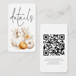 Cartão De Informações Boho Pumpkins Script QR Code Detalhes de Casamento