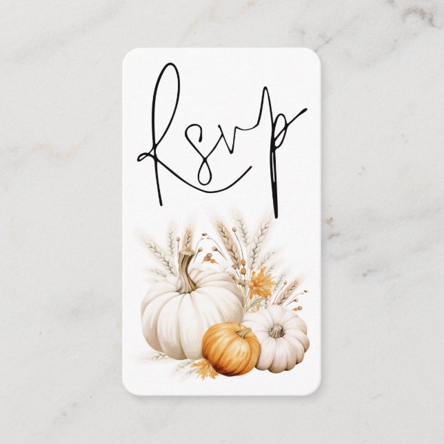 Cartão De Informações Boho Pumpkins Script QR Code Wedding RSVP (Frente)