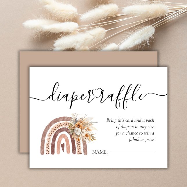 Cartão De Informações Boho Rainbow | Rótulo de Fralda castanho neutro em (Criador carregado)