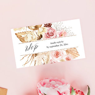 Cartão De Informações Boho Rosa Floral & Grama Pampas 2SM Refeição RSVP