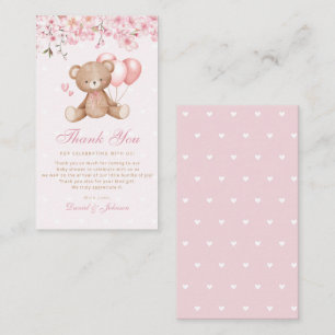 Cartão De Informações Boho Rosa Floral Teddy Bear Chá de Bebê Obrigado
