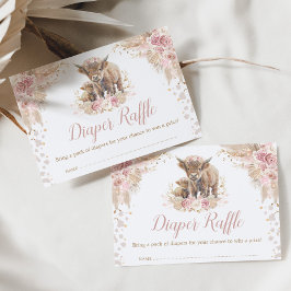 Cartão De Informações Boho Rosa Pampas Floral Vaca das Terras Altas Sort