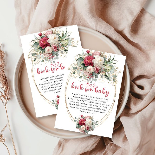 Cartão De Informações Boho Ruby Red Burgundy Greenery Book Request Card (Boho Ruby Red Burgundy Greenery Book Request Card)
