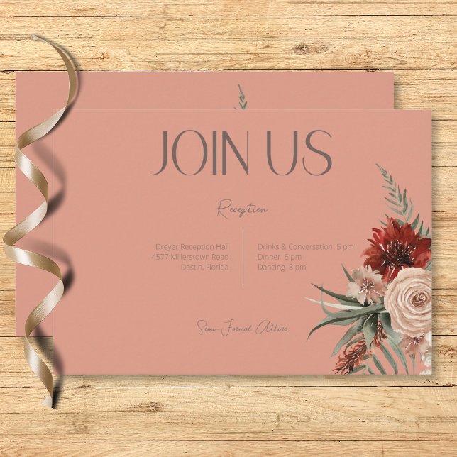 Cartão De Informações Boho Rust e Cream Queda Recepção Floral Pessura (Boho Rust & Cream Fall Floral Peach Rust Reception Enclosure Card)