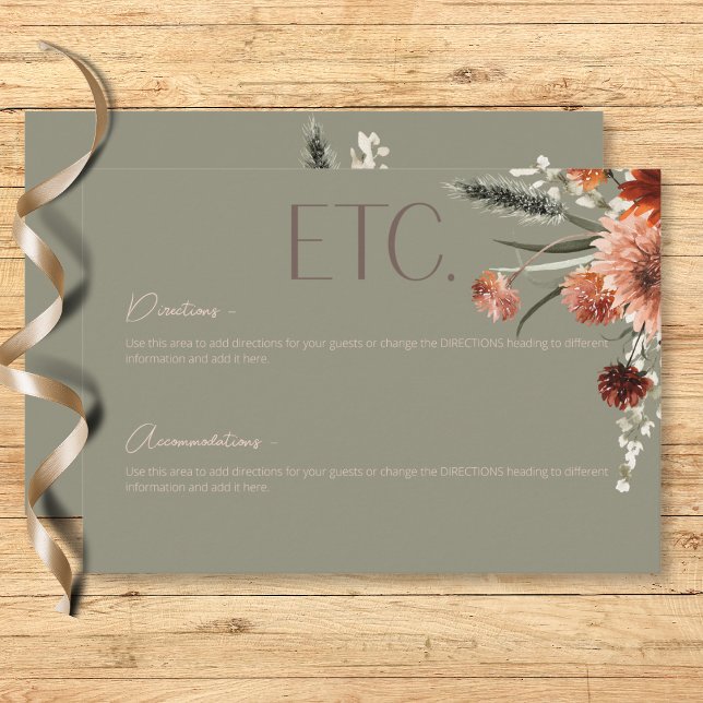 Cartão De Informações Boho Rust & Neutral Fall Floral Sage Detalhes Verd (Boho Rust & Neutral Fall Floral Sage Green Details Enclosure Card)