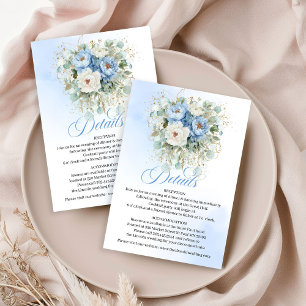 Cartão De Informações Boho Safira Azul Branco Peônias Detalhes do Casame