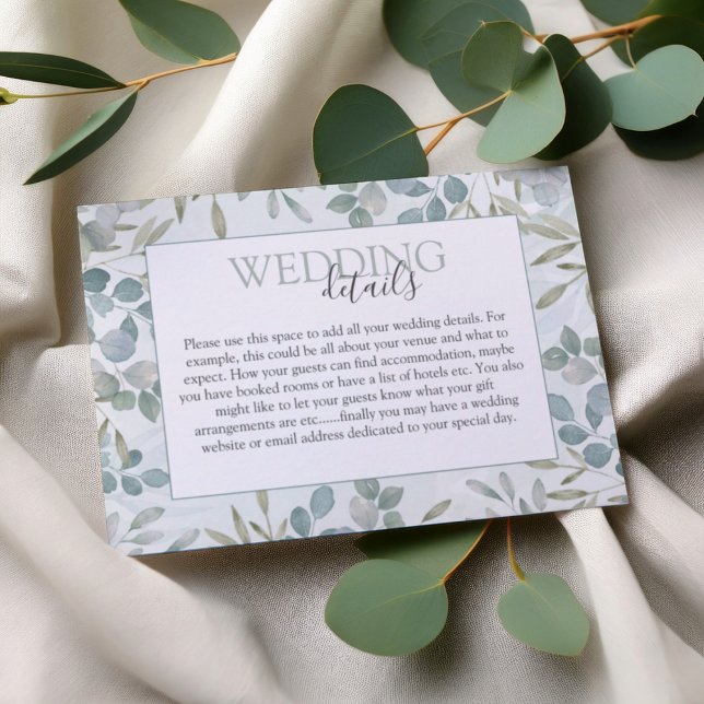 Cartão De Informações Boho Sage Green Eucalyptus Wedding Details (Criador carregado)