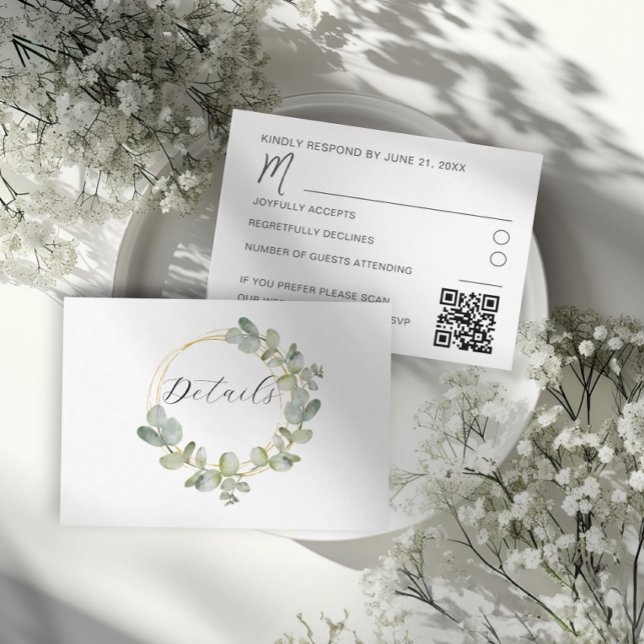 Cartão De Informações Boho Sage Green Eucalyptus Wreath Wedding Details (Criador carregado)