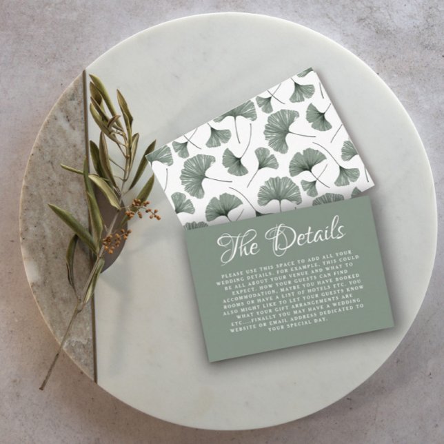 Cartão De Informações Boho Sage Green Ginkgo Detalhes do Casamento Botân (Criador carregado)