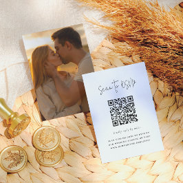 Cartão De Informações Boho Script Moderno Código QR Foto RSVP Casamento